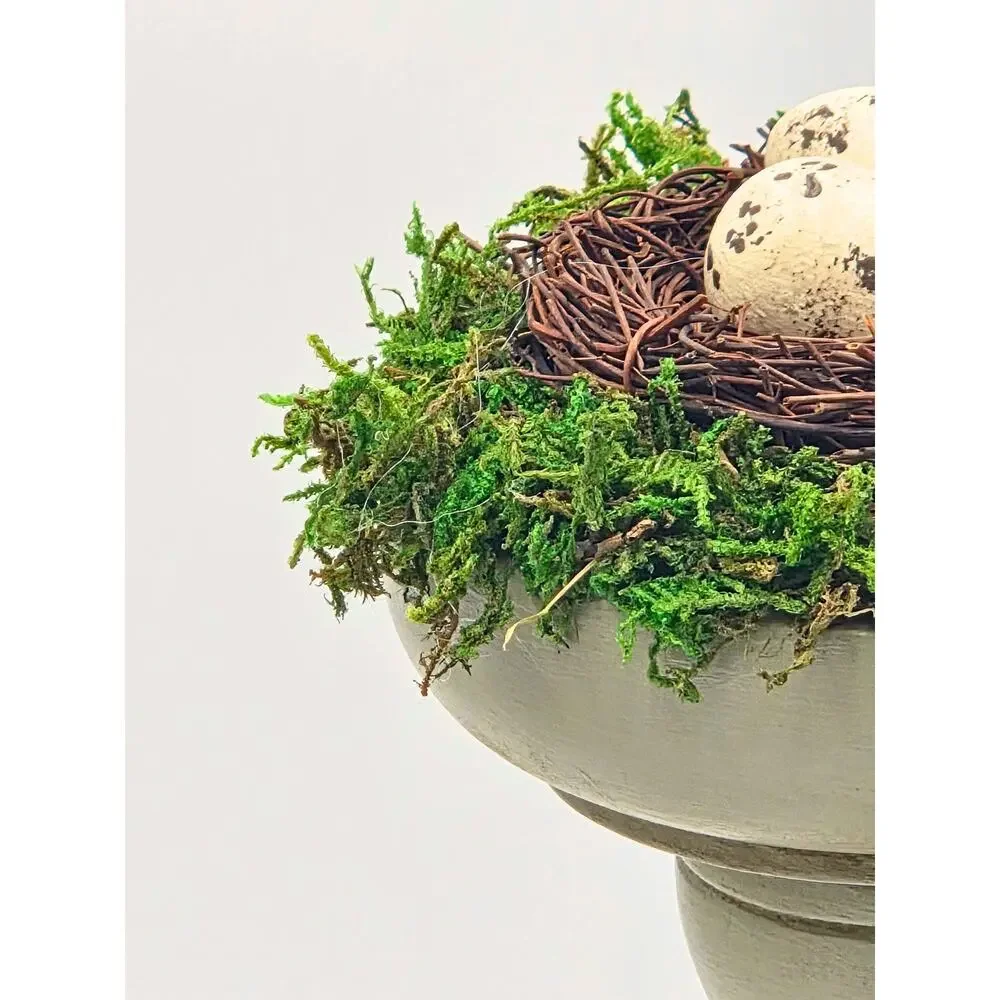 Tall Sage Nest Pedestal • Hand-Painted Wood Eggs, Table Centerpiece